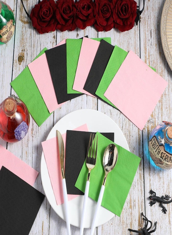 Sinload 150 Pcs Pink and Green Party Napkins Bulk Princess Witch Birthday Paper Napkins 10 x 10 Inch 2-ply Disposable Guest Hand Towels for Cocktail Dinner Beverage Wedding Halloween Tableware - Image 4